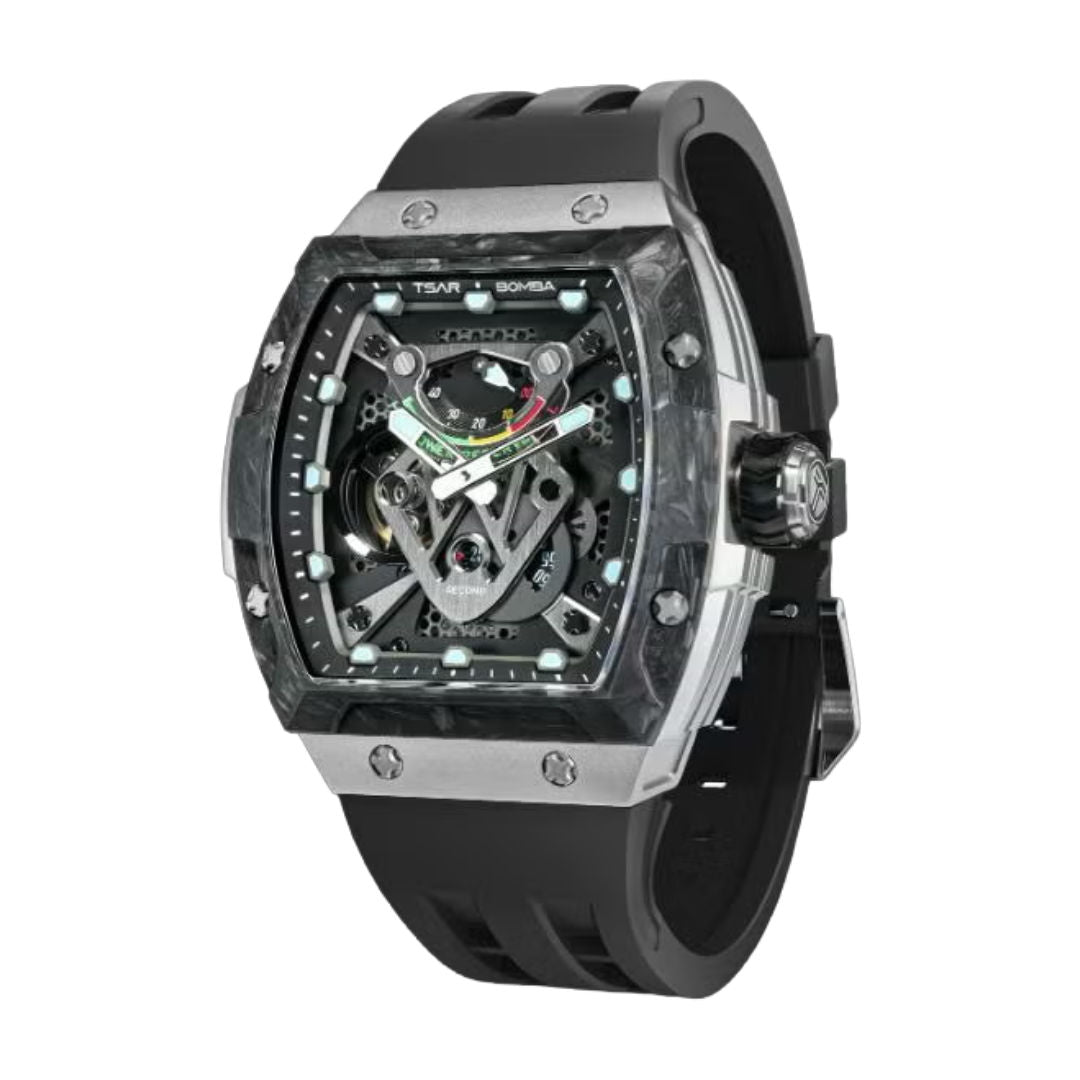 TSAR Bomba Men's Tonneau Automatic Black Case black Silicon Watch