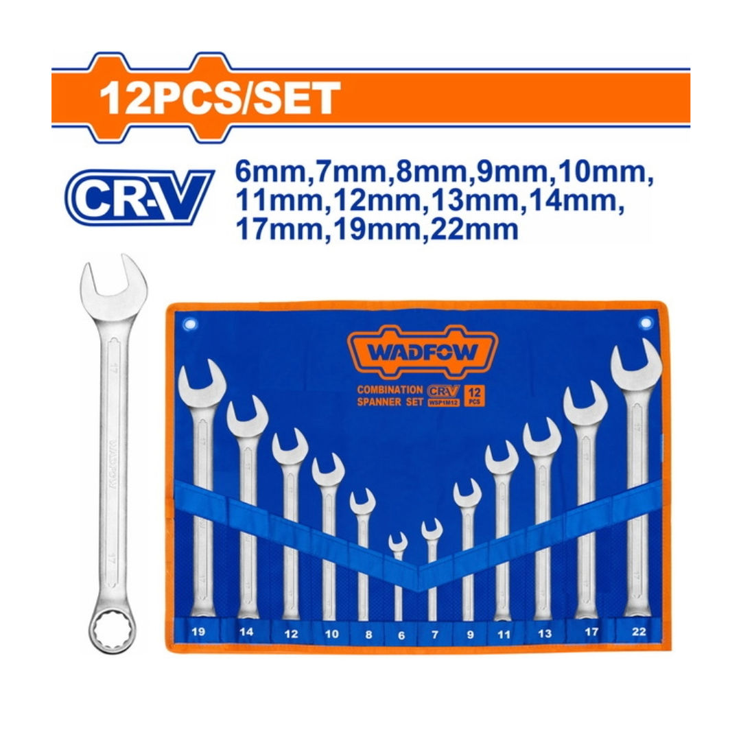 WADFOW 12 Pieces Combination Spanner Set (6–22 mm), Cr-V