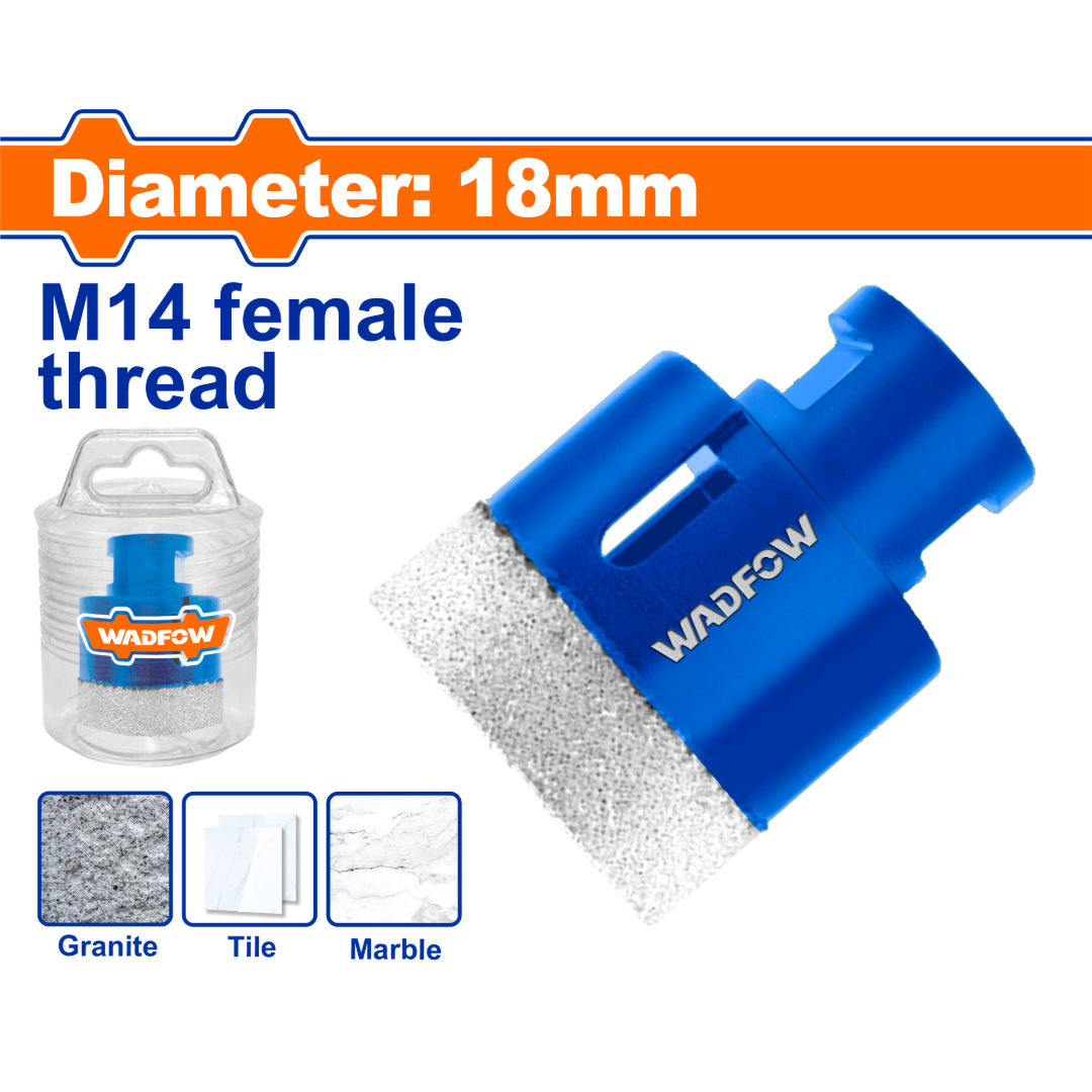WADFOW Brazed Diamond Core Drill Bit, M14 Female Thread, 10mm Diamond Height, for Tile, Ceramic, Granite, Marble & Stone