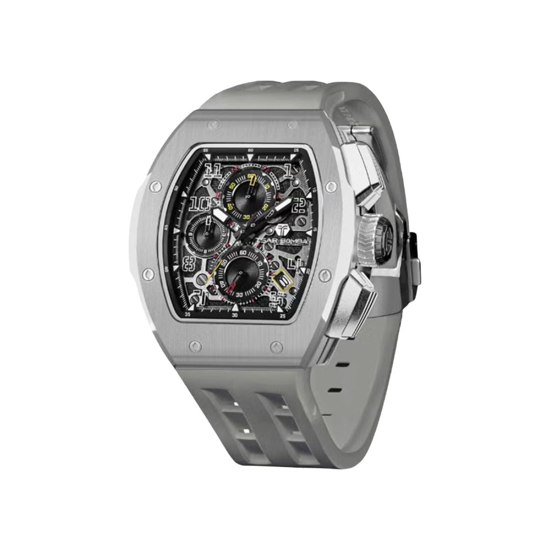 TSAR Bomba Men's Tonneau Quartz Interchangeable Gray Case Gray Silicon Watch