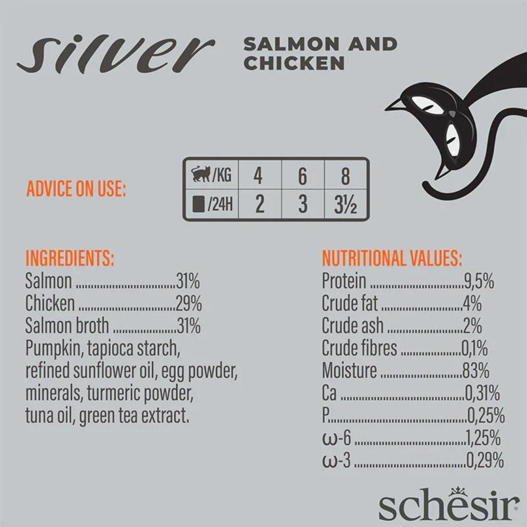 Schesir Silver Mousse Senior Cat Salmon & Chicken Wet Food, 80gm
