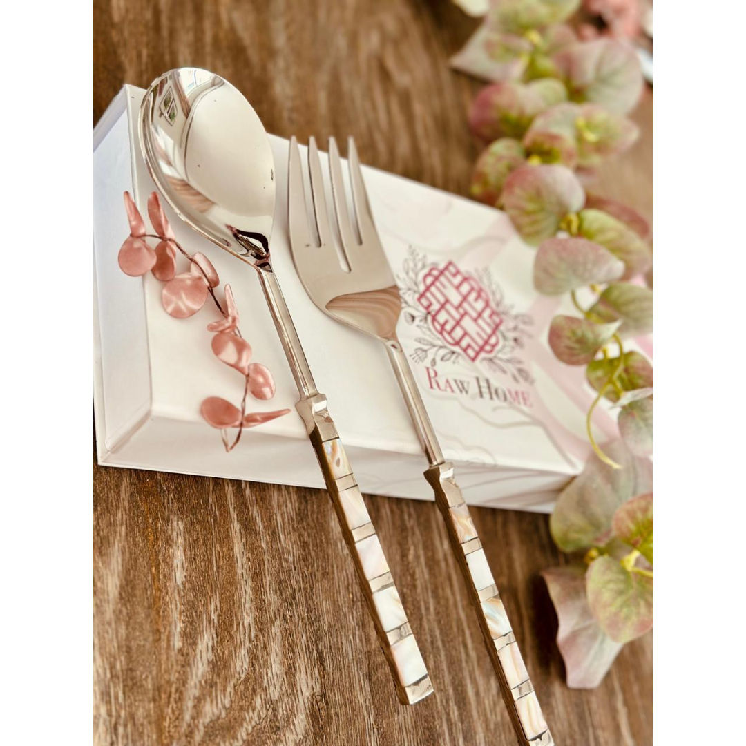 Raw Home-Mother Of Pearl Serving Spoon And Fork