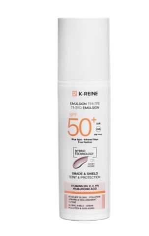 K-Riene Tinted Sunscreen Cream SPF 50, Broad-Spectrum Protection with Skin Tone Perfecting Glow, 50ml