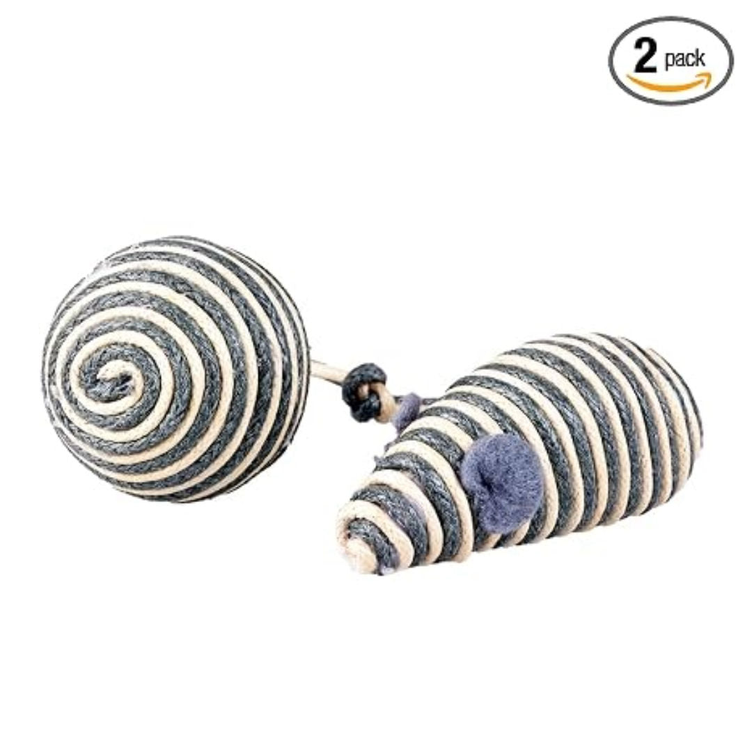 Duvo+ Cat Rope Mouse & Ball Set, Grey, 2-Pieces, 17.5x3.5x2.5cm
