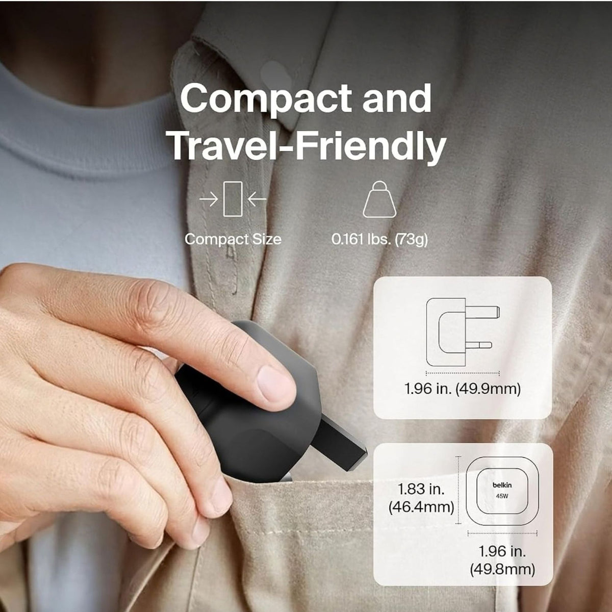 Belkin 45W USB-C PD Wall Charger, USB-C to USB-C Cable, 1M