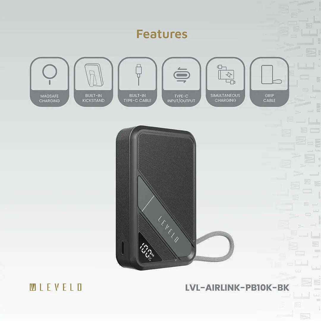 Levelo AirLink 10000mAh MagSafe Power Bank, Built-In Kickstand