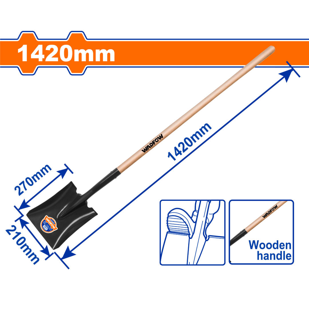 WADFOW Steel Shovel, Carbon Steel With Wooden Handle