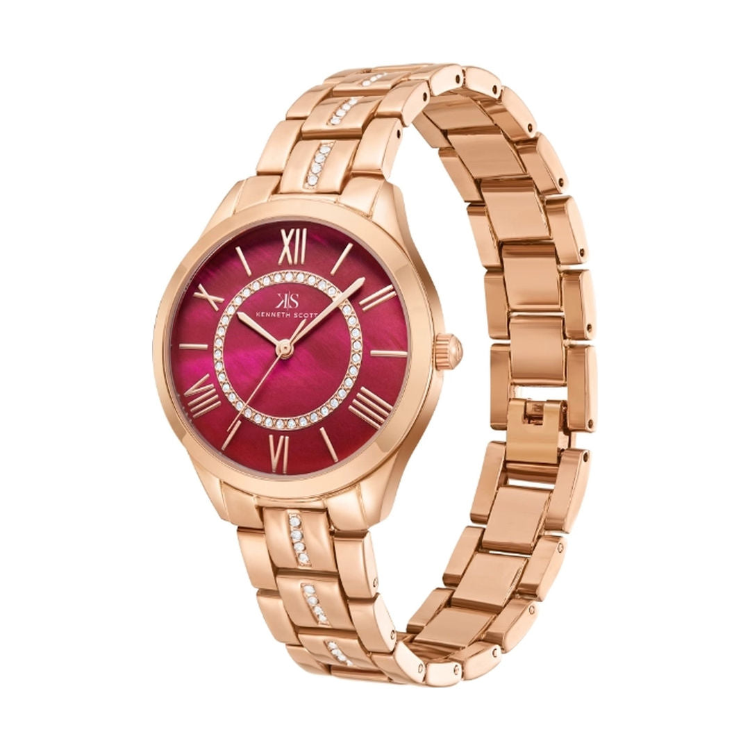 KENNETH SCOTT Women's Analog Red Dial Quartz Watch, K23510-RBKR Series