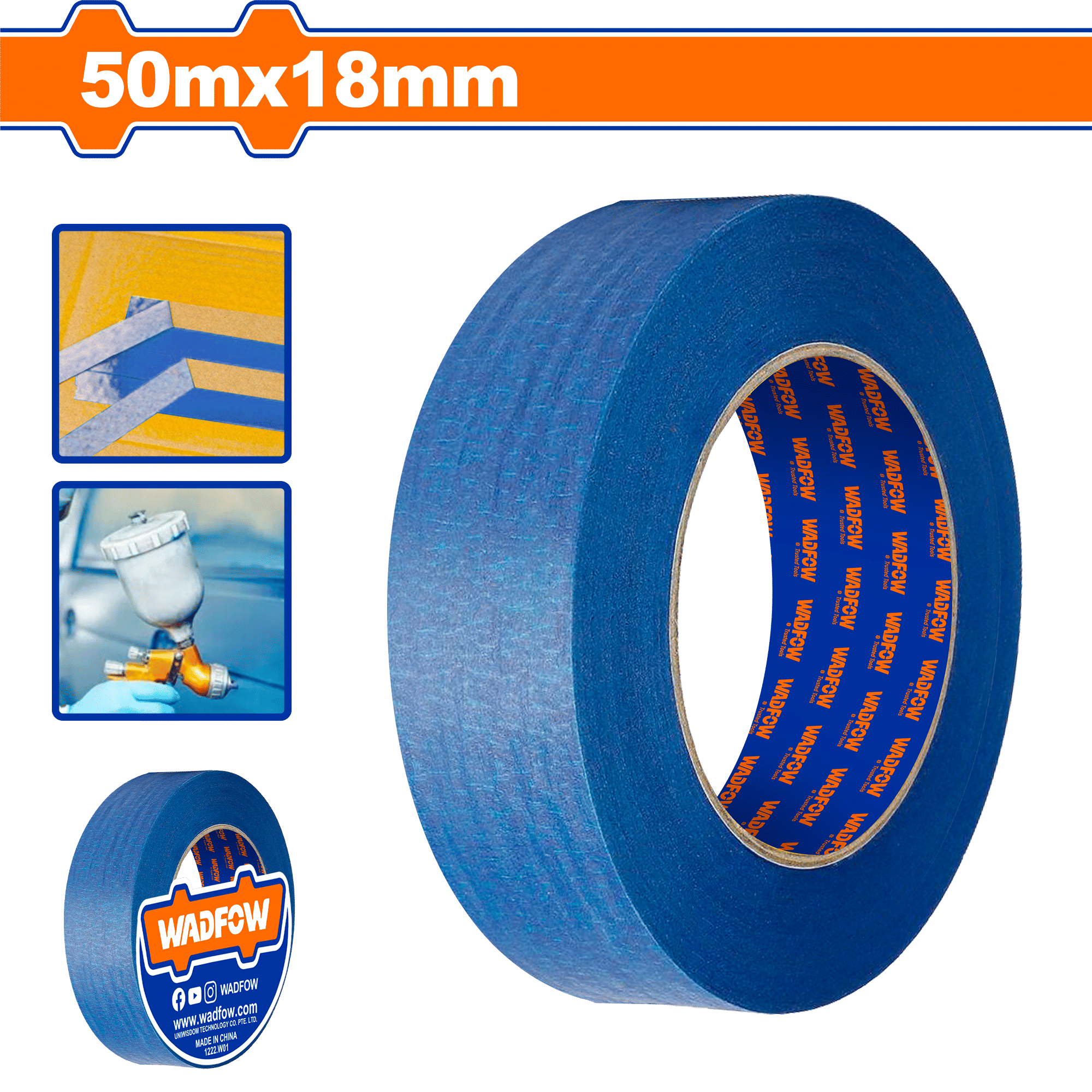 WADFOW Blue Masking Tape, 50m Painter’s Tape for Clean Edges & General Masking