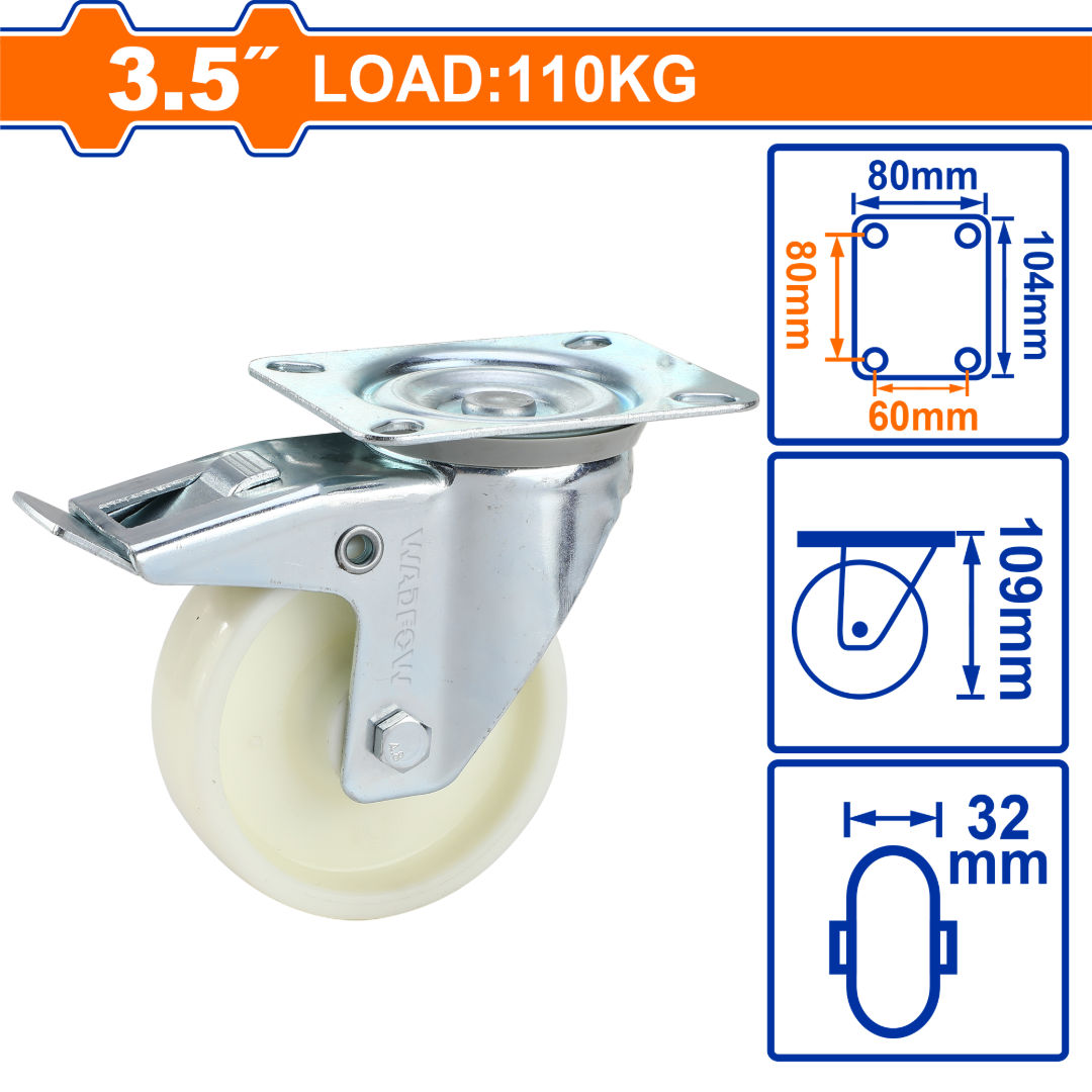 WADFOW Swivel Caster Wheels with Brake, PP Series