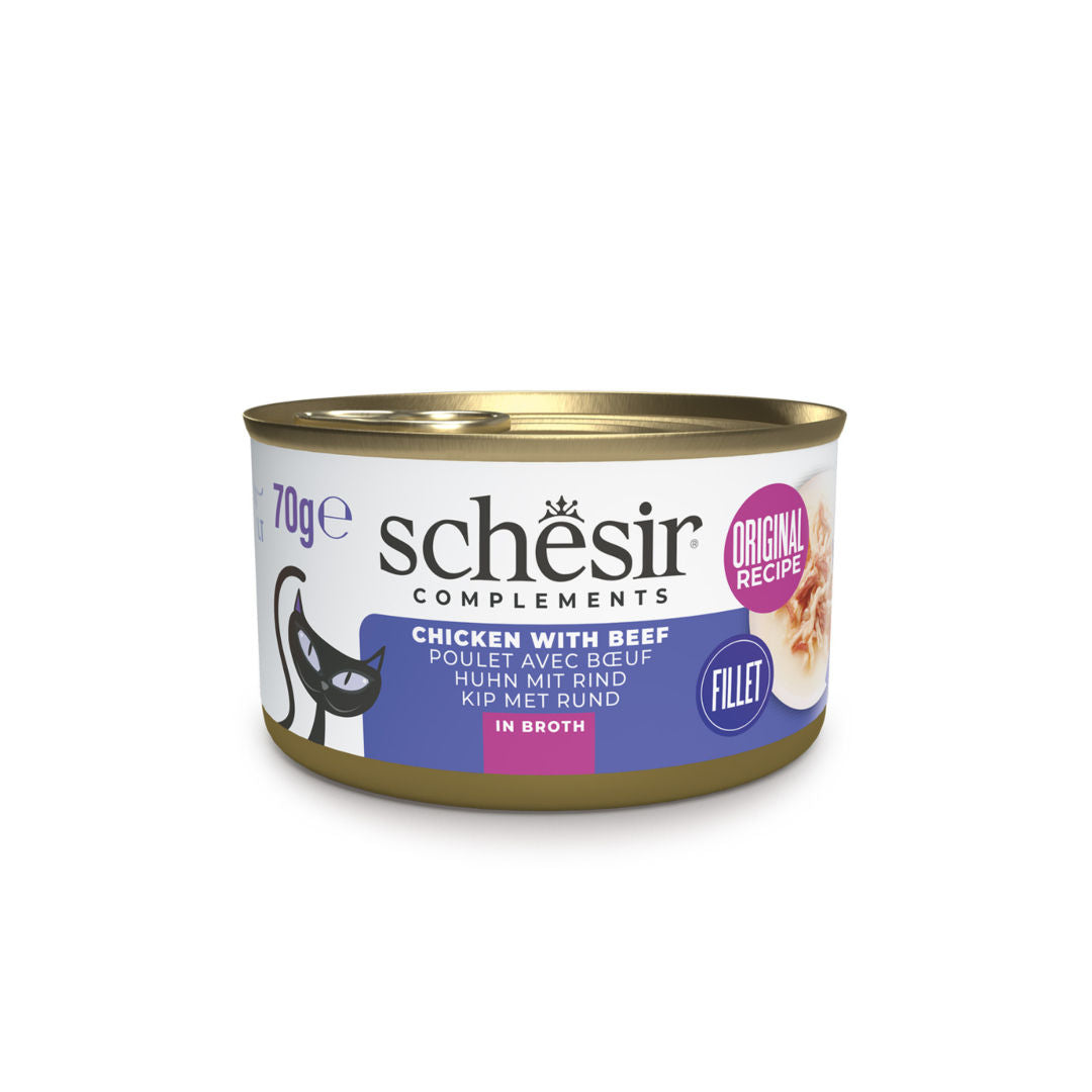 Schesir Complements Cat Wet Food in Broth, Chicken with Beef 70g