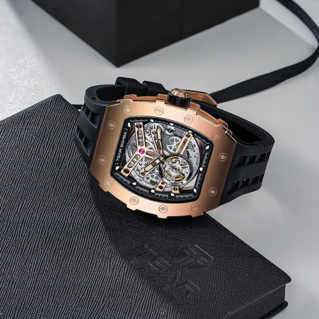 TSAR Bomba Men's Elemental Chronograph Rose Gold Case Black Silicon Watch