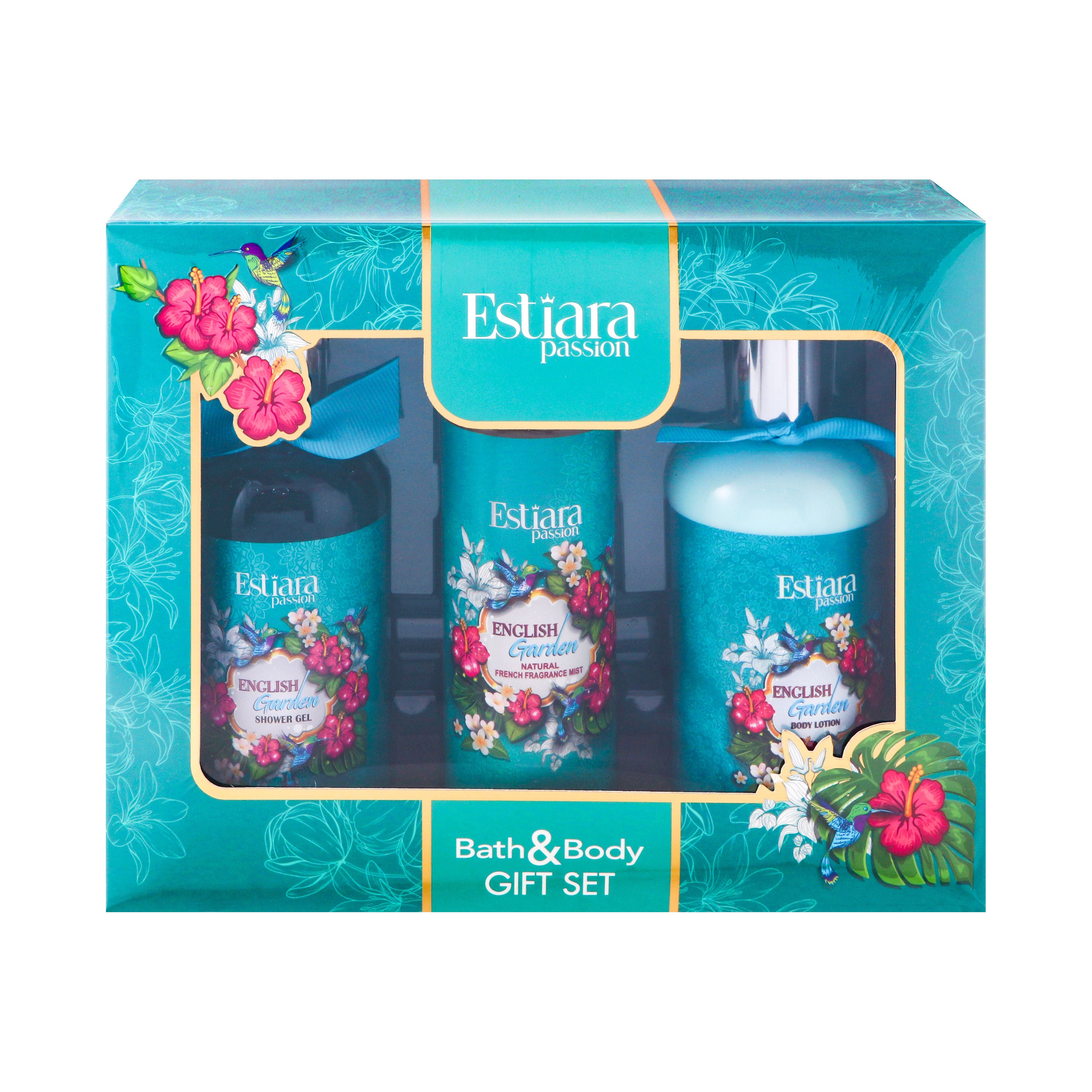 Estiara Passion English Garden Bath & Body 3 Piece Gift Set For Women (Body Lotion 350ml + Shower Gel 350ml + French Fragrance Mist 250ml)
