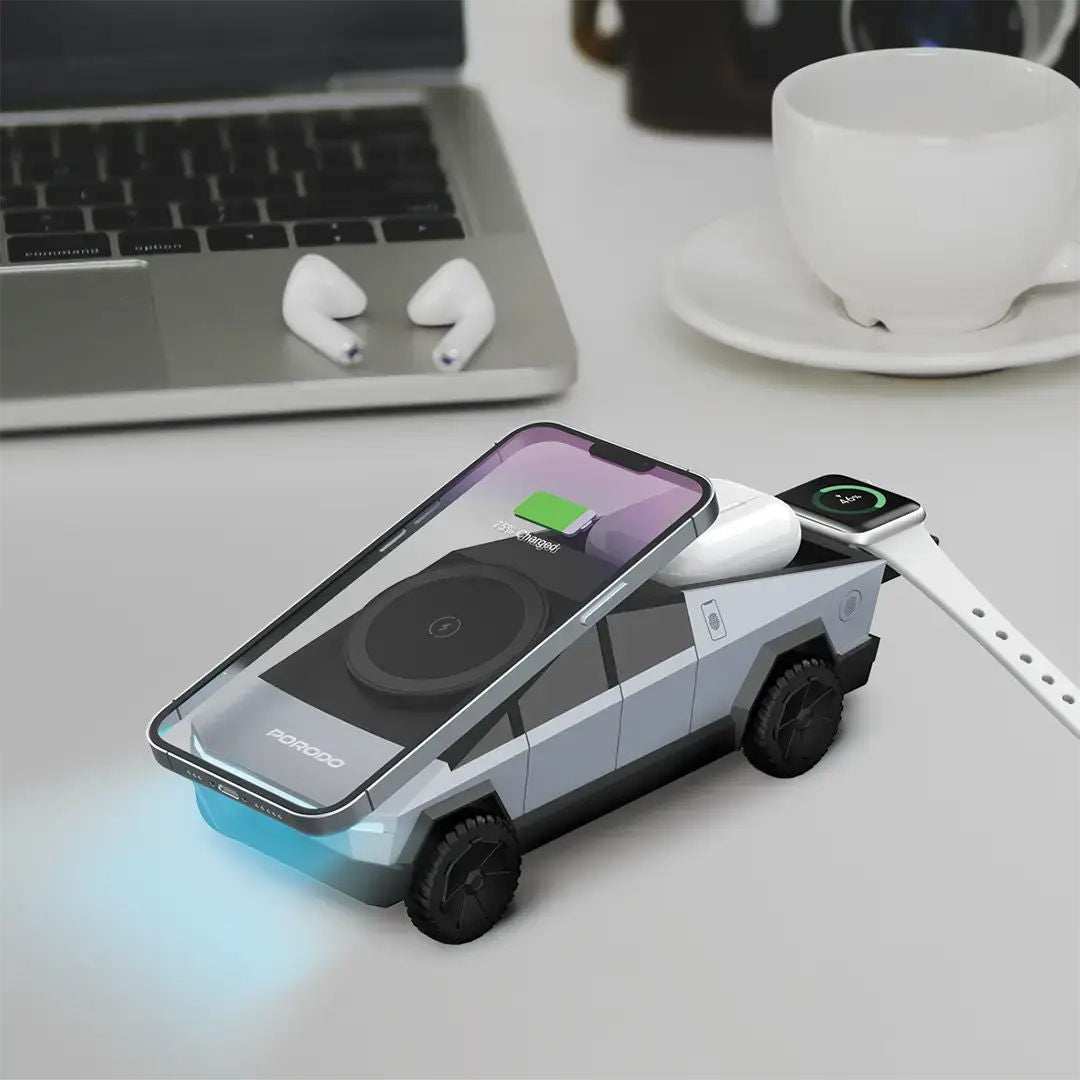 Porodo Cyber Dock Wireless Charger with Rotating Stand, Gray