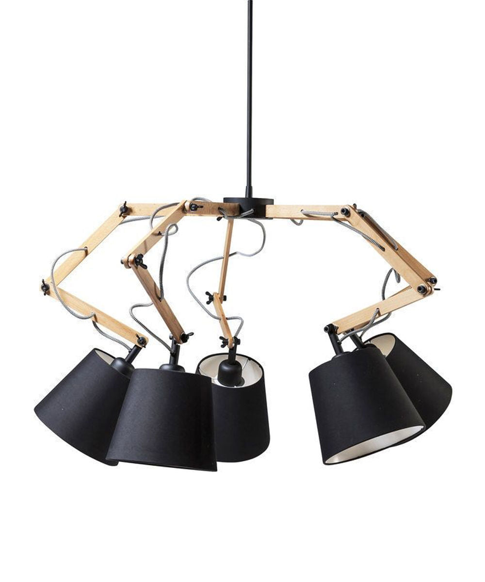 Architecture Spider 6 Light Pendant Lamp, Articulated Wooden Arms