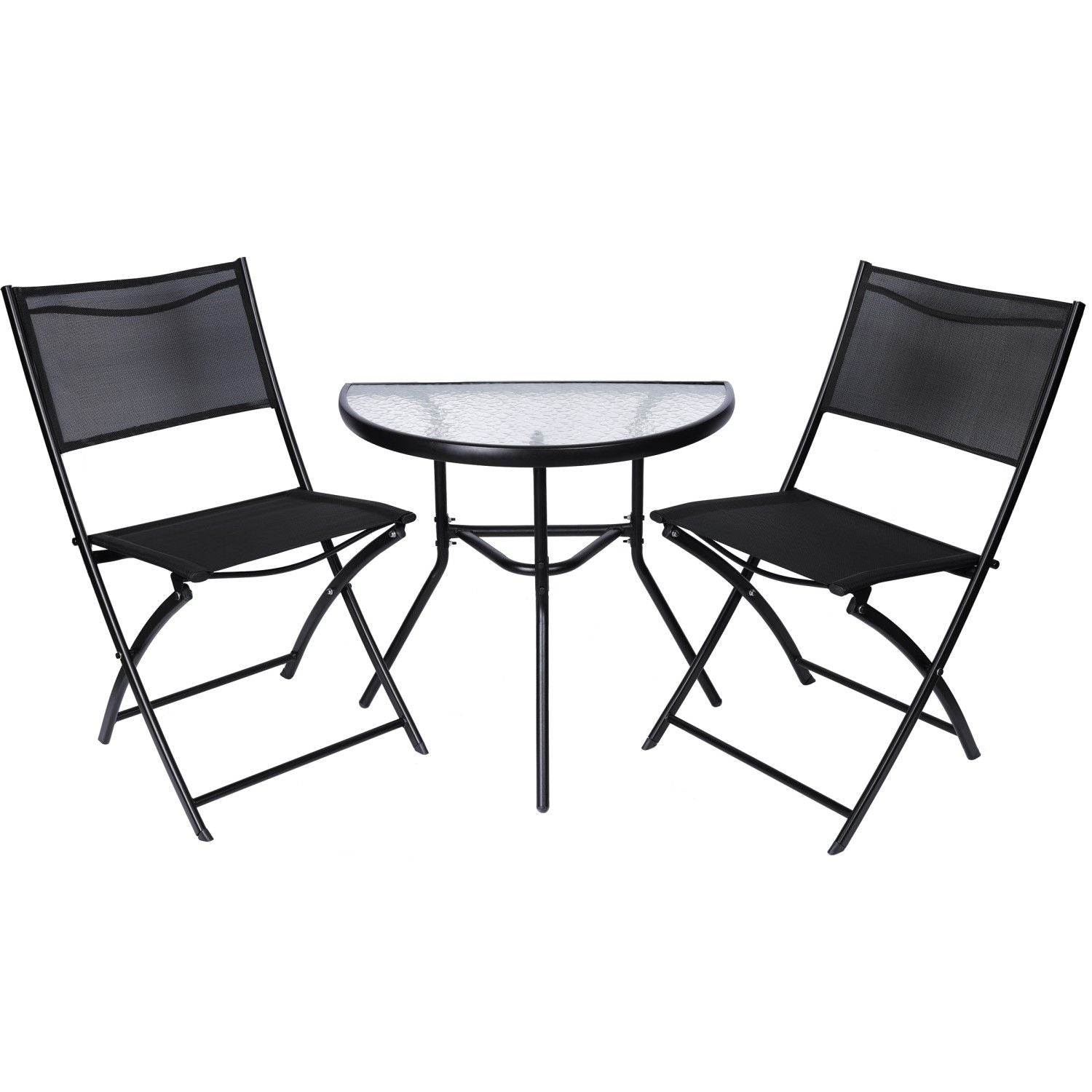 TNC Outdoor Furniture Set - 2 Folding Chairs & Semi‑Circular Table, TC‑22017