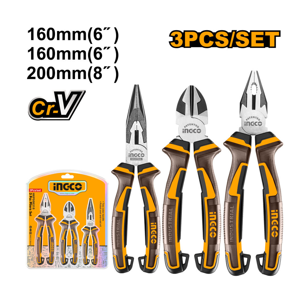 INGCO 3-Pieces Pliers Set, Cr-V Steel