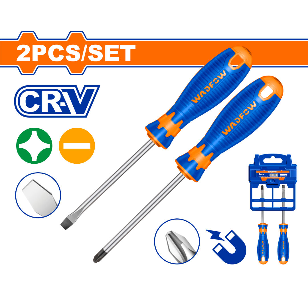 WADFOW Screwdriver Set, 2 Pieces, Cr-V, Round Shank