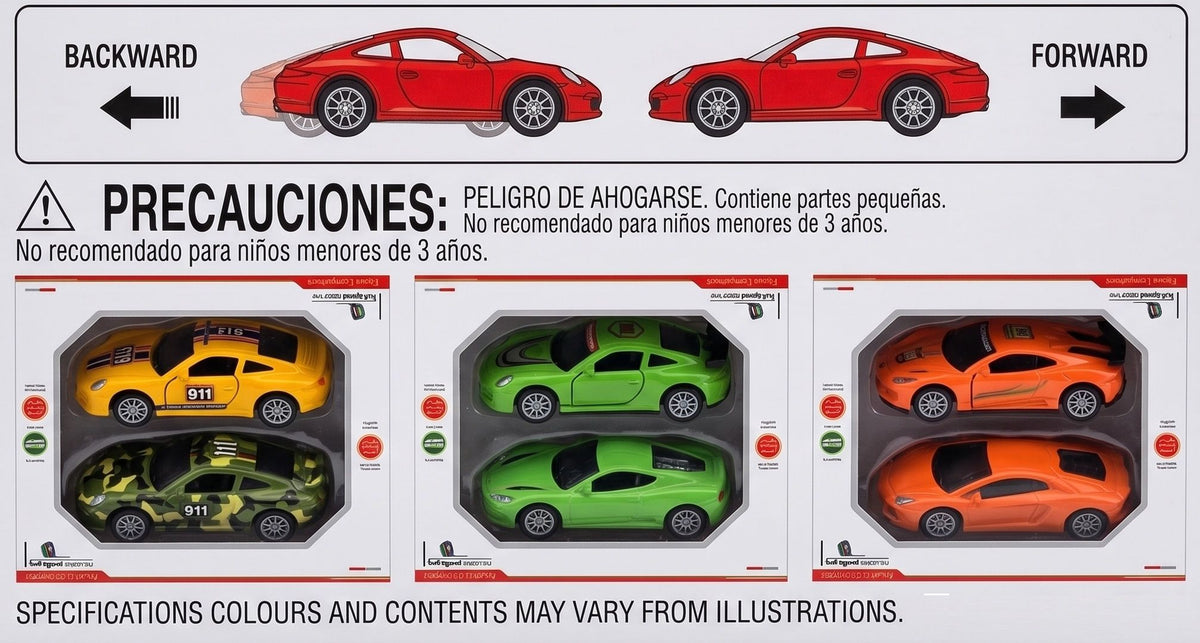 Die-Cast Supercar Vehicle Set (Pack of 8) – Pull-Back Toy Cars for Kids 3+