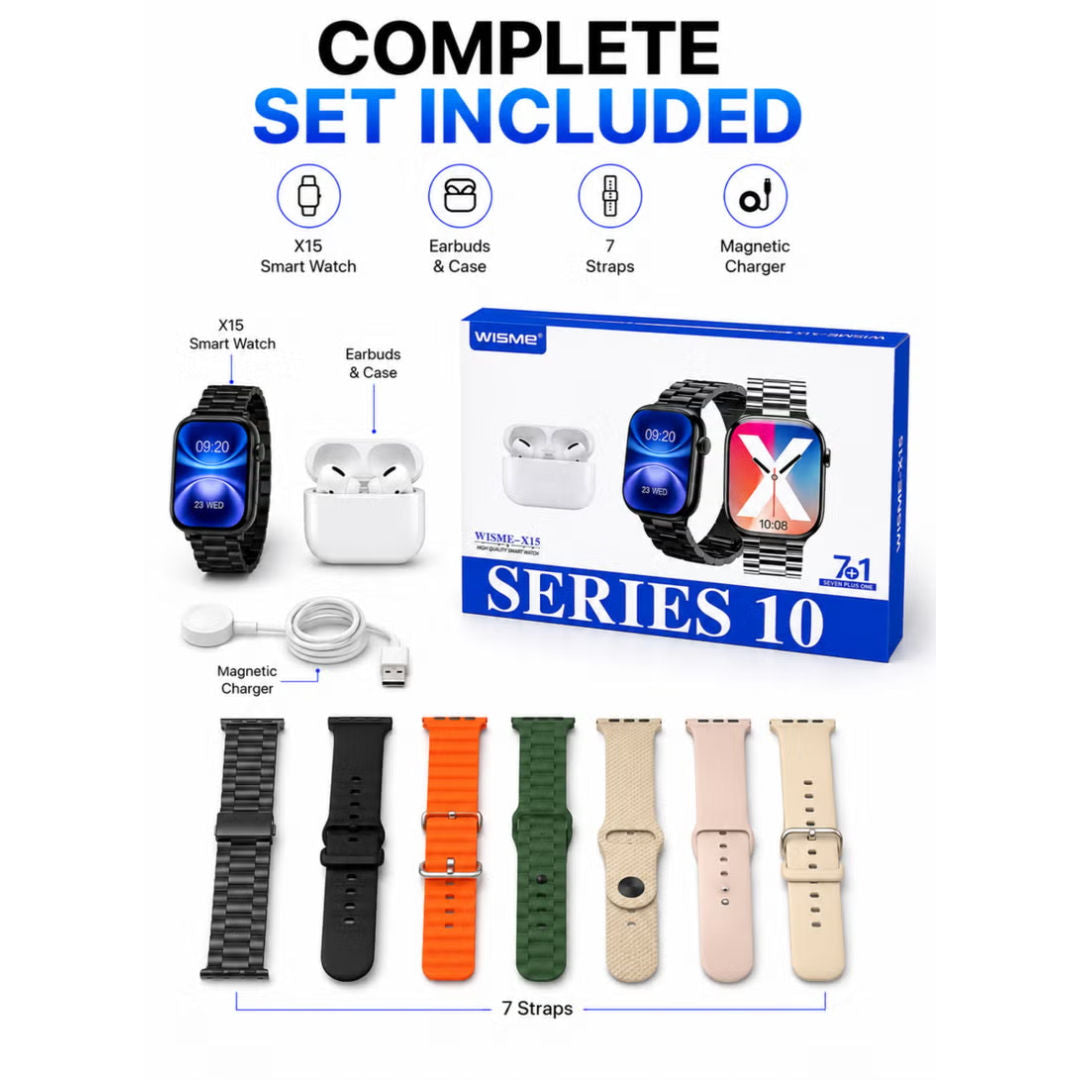 WISME X15 Smart Watch with 7 Bands + TWS Earpods