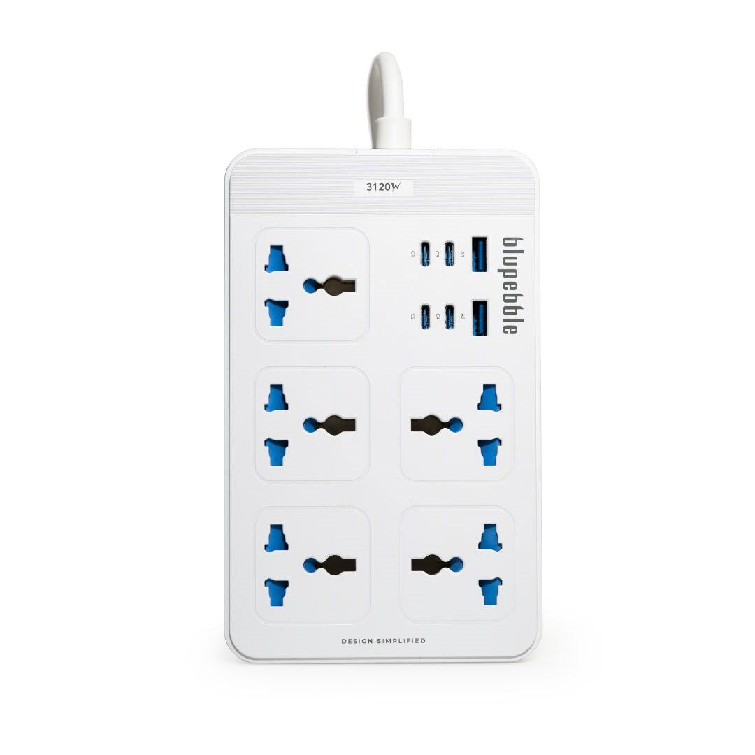 Blupebble Surge Protector 11 In 1 Universal Power Hub 3120W 4 Usb C 2M White