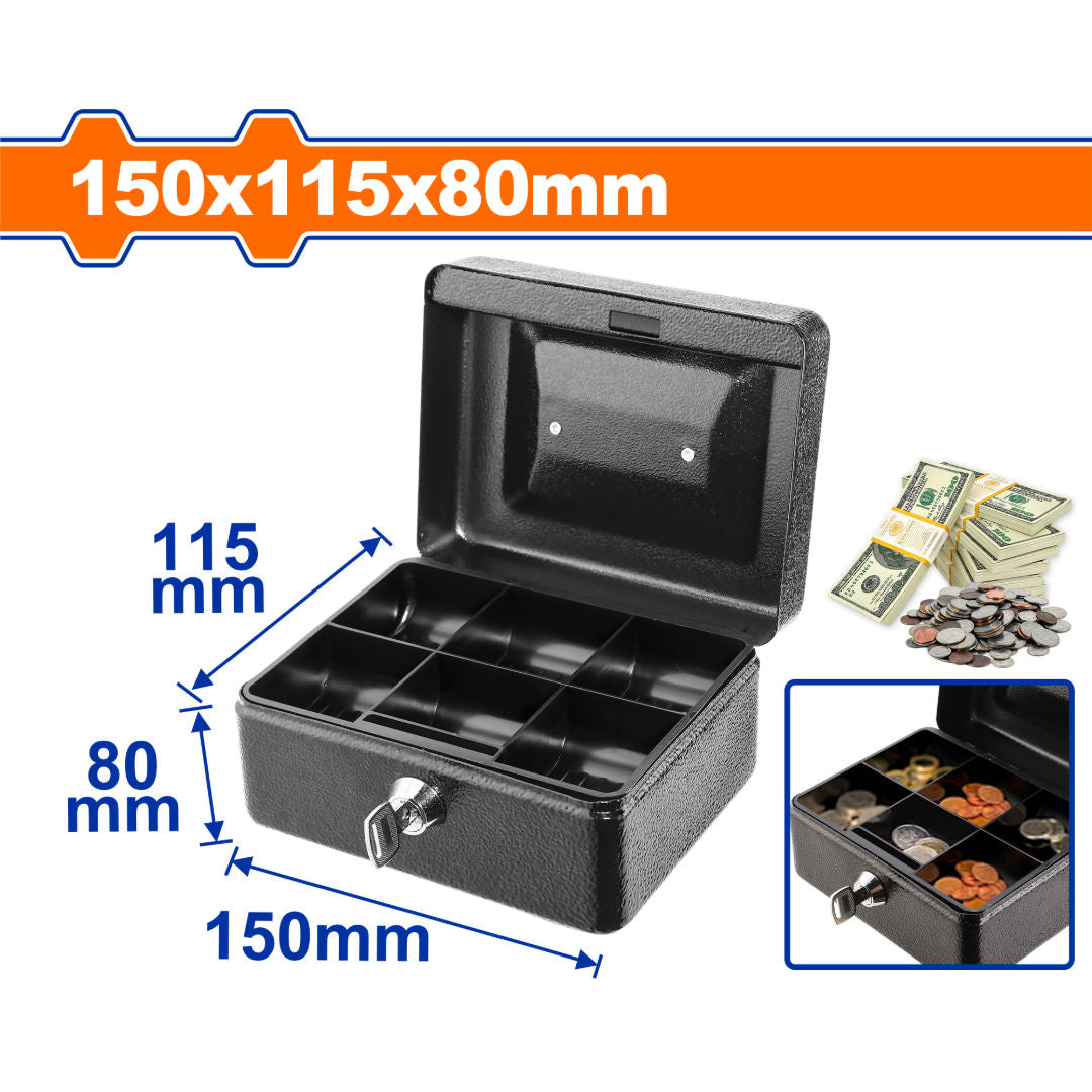 WADFOW Steel Cash Box with 5 Compartment Tray & Key Lock