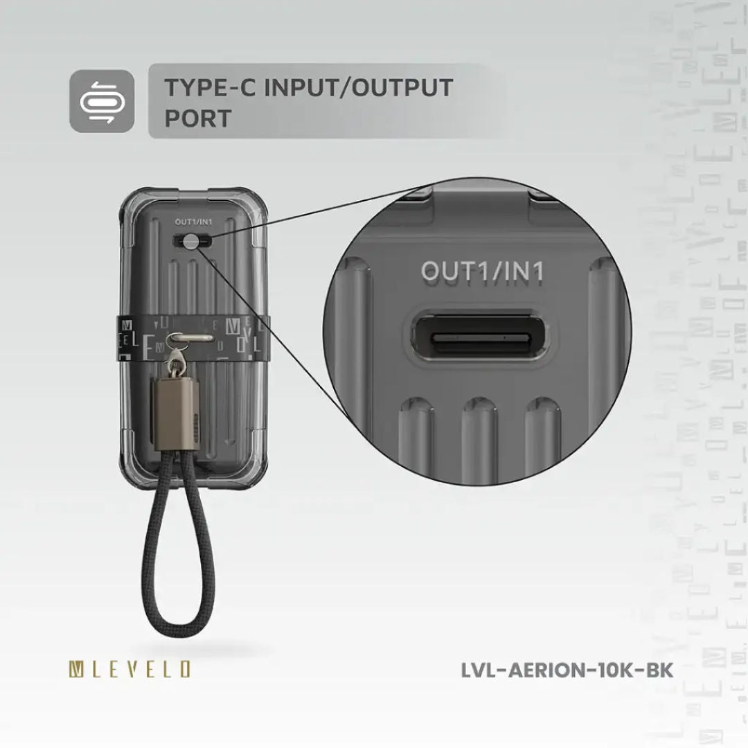 Levelo Aerion Portable 10000mAh Power Bank, LED Display