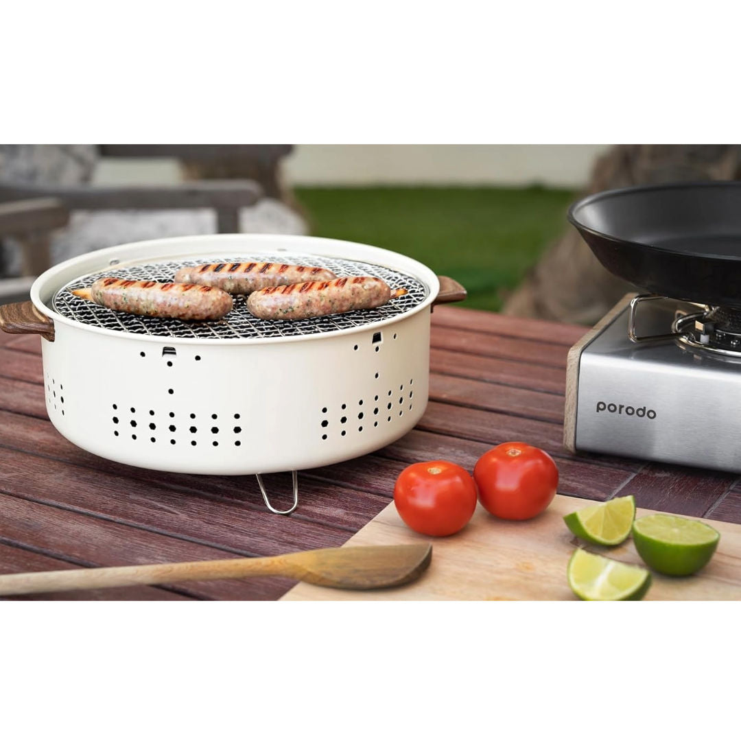 Porodo Lifestyle Camping Mini Outdoor Round BBQ/Charcoal Grill, Light Brown