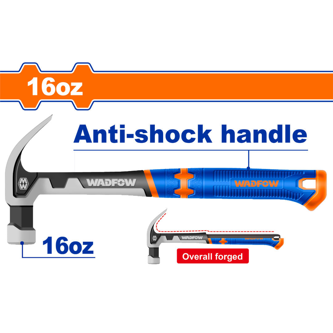 WADFOW Claw Hammer, Drop Forged 45 Steel Head, Fiberglass or Anti-Shock Handle