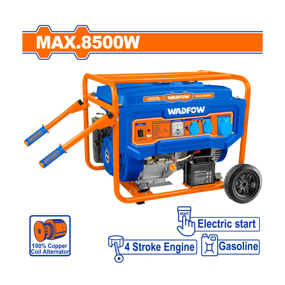 WADFOW 8.5kW Gasoline Generator, 7.5kW Rated, 460cc OHV, 25L Tank, Wheels & Handle