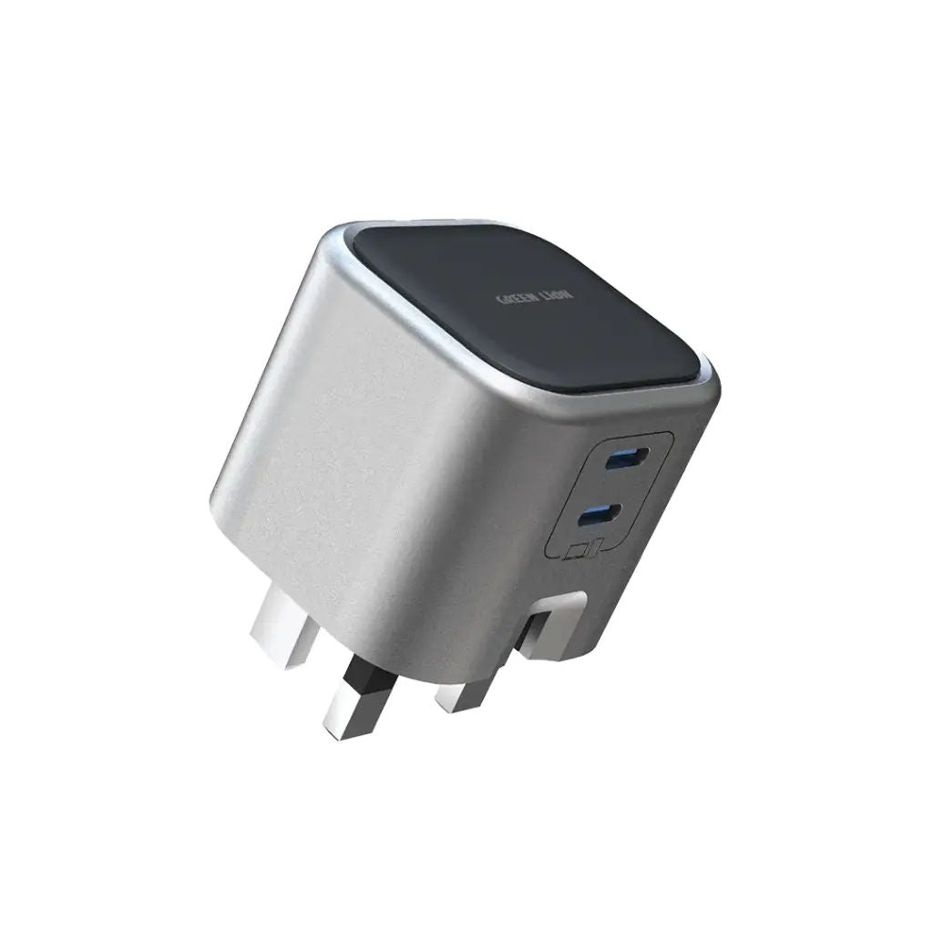 Green Lion GaN Fast Charger 65W with USB-C Port & Retractable Cable, Dual Output, Grey