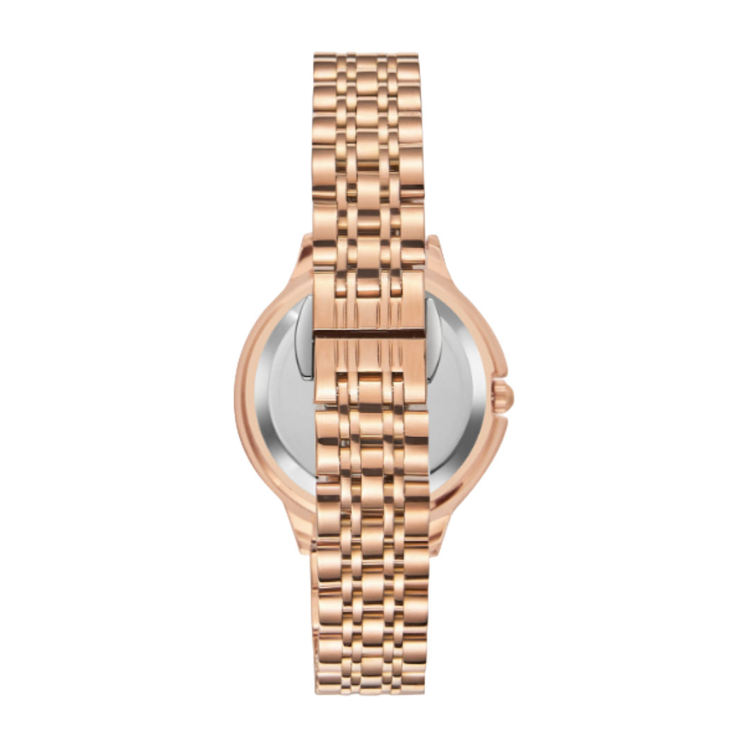 Kenneth Scott Women’s Analog Watch with Rose Gold Dial & Stainless Steel Strap