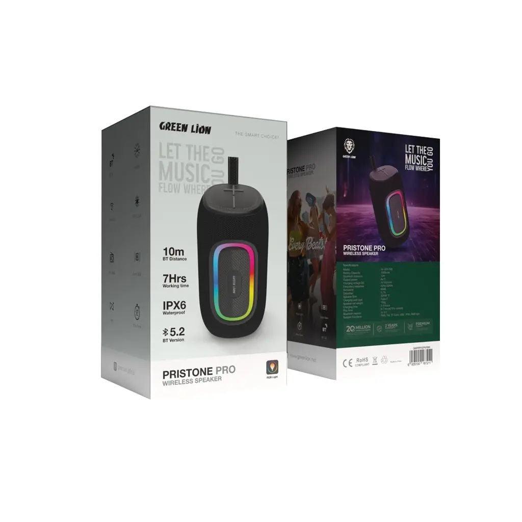 Green Lion Pristone Pro Wireless Bluetooth Speaker, 16W Output, RGB Lights, Waterproof, Black