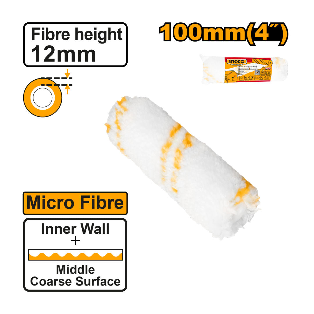 INGCO Roller Cover (Inner Wall), Microfibre, 100mm/4″, 12mm Pile