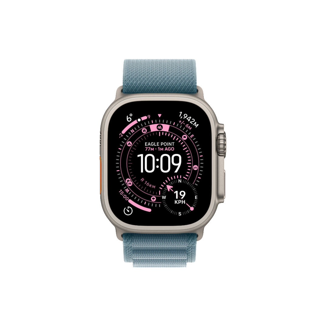 Apple Watch Ultra 3 GPS + Cellular 49mm Natural Titanium Case with Light Blue Alpine Loop, Medium