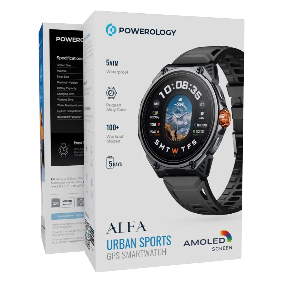 Powerology Alfa Urban Sports GPS Smart Watch, Black
