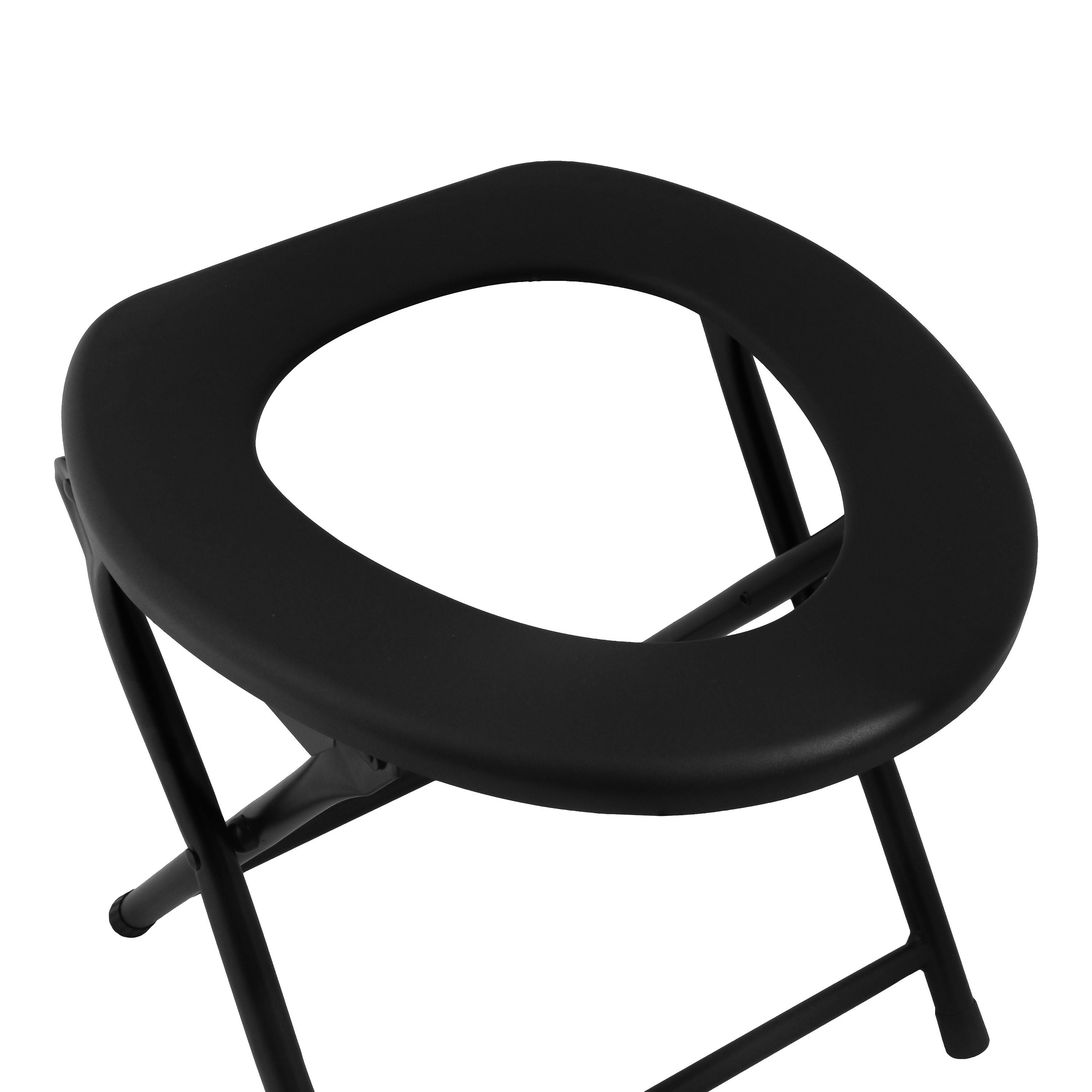 Folding Outdoor Camping Toilet Chair – Portable Commode Seat with Steel Frame, Black