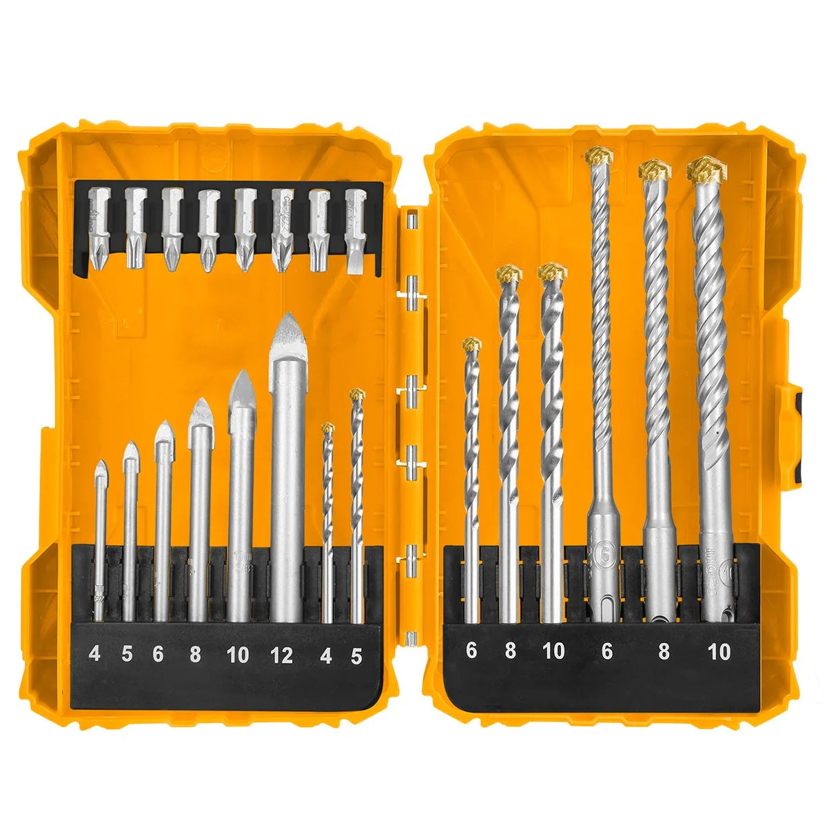 INGCO 4-Box Drill & Bit Accessory Set, HSS, Masonry, Wood, Glass & Impact Bits with Nut Set