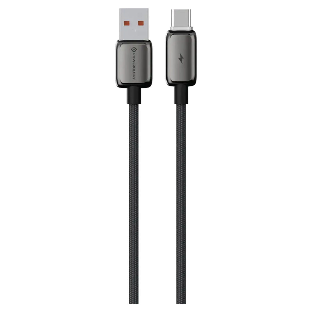 Powerology Zinco Series 20W USB-A to USB-C High Speed Charging Cable, 1M, 3A High Current, Dark Gray