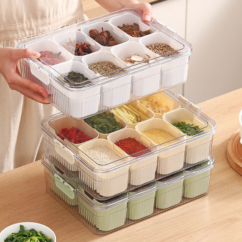 8 Compartment Spice Organizer Box - Green