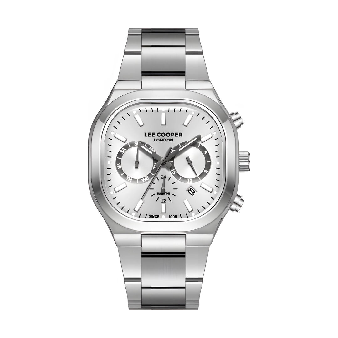 Lee Cooper Men's Multifunction Silver Case Silver Metal Band Watch, LC08169.330