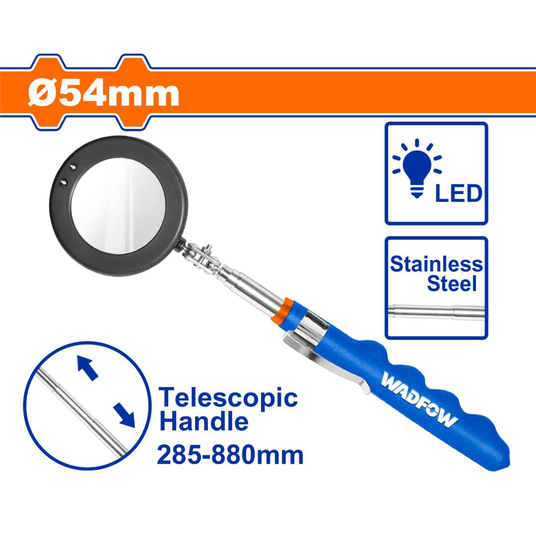 WADFOW Telescoping Inspection Mirror with LED Light, 285-880 mm, Ø54 mm