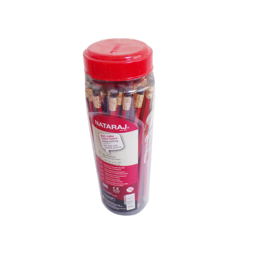 Nataraj 621 HB Ruby Pencils, 48 Pieces Jar with Rubber Tip