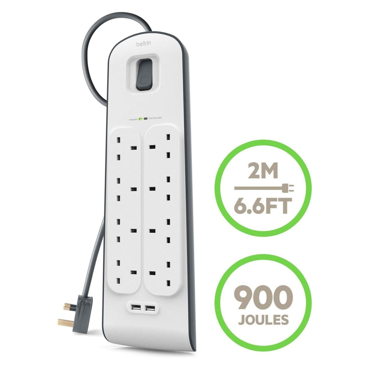 Belkin 8 Outlet Surge Protector, USB-C, USB-A, 2M Cord