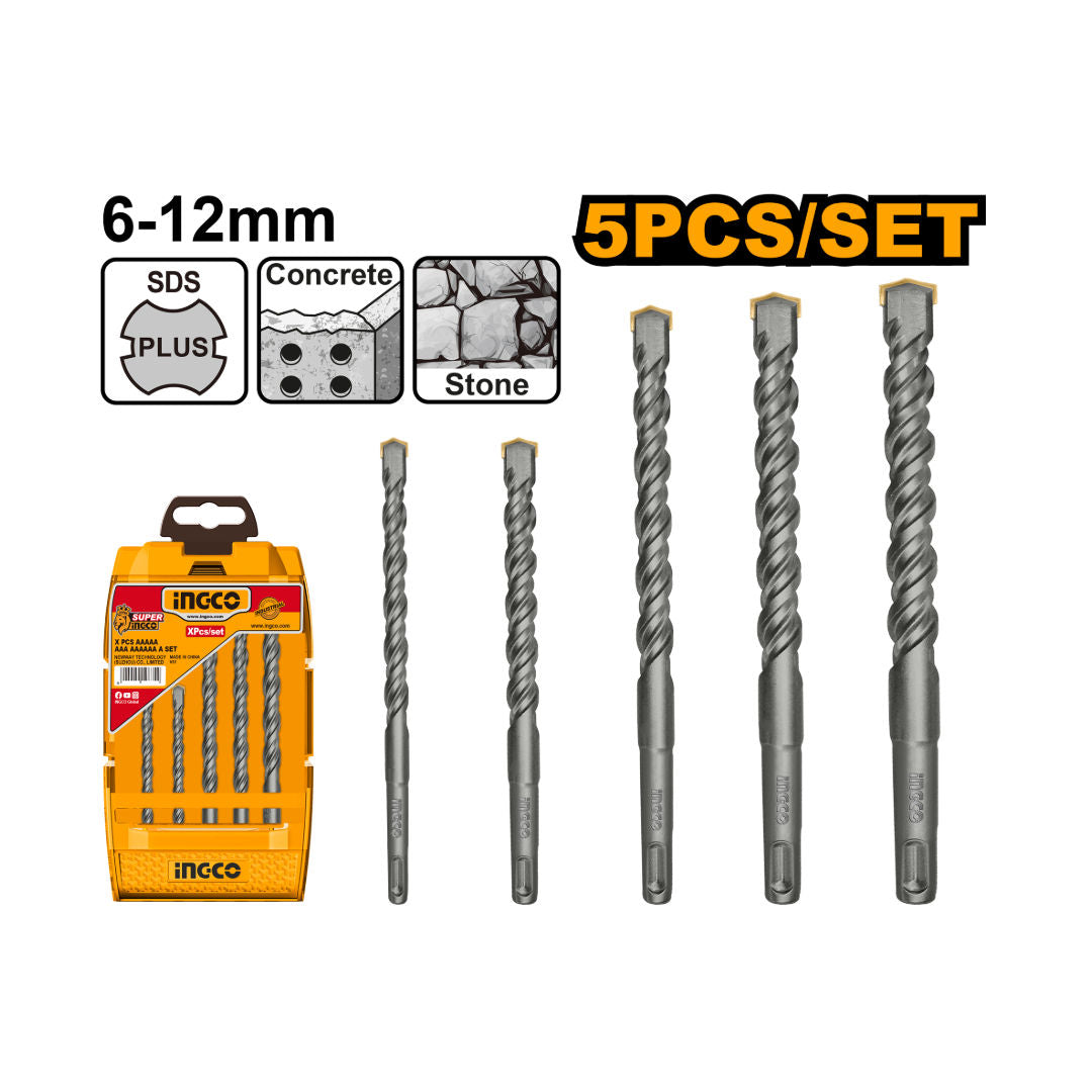 INGCO SDS Plus Hammer Drill Bit, Set 5 Pcs