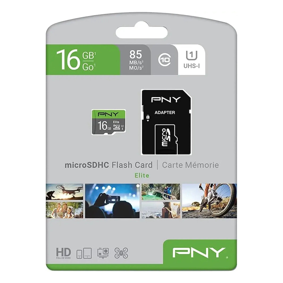 PNY Elite microSDHC UHS-I Memory Card with SD Adapter, Up to 100MB/s, Class 10