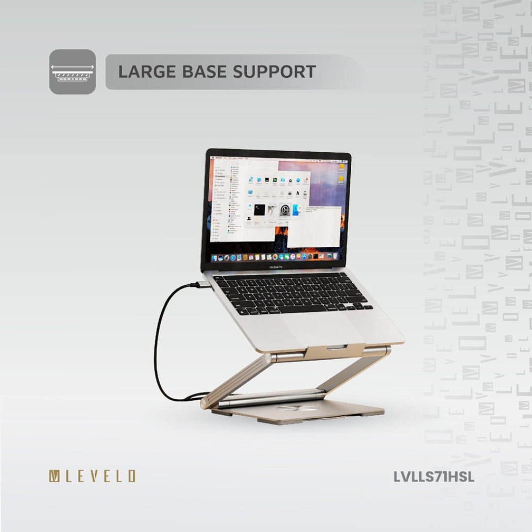Levelo AeroLink Laptop Stand With Built, In Portable 7 In 1 Hub, Silver