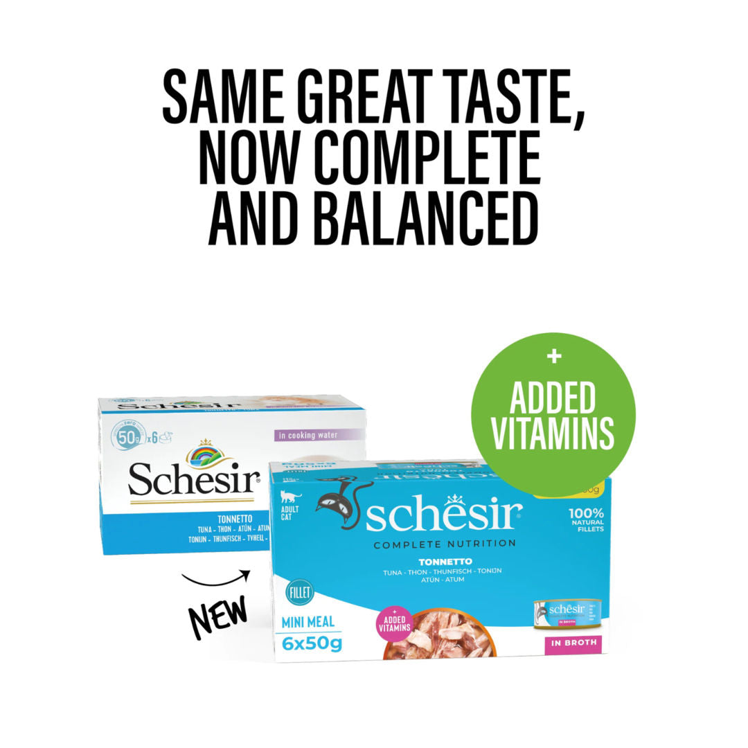 Schesir Complete & Balanced Nutrition Wet Cat Food in Broth Can Tuna, 6X50g