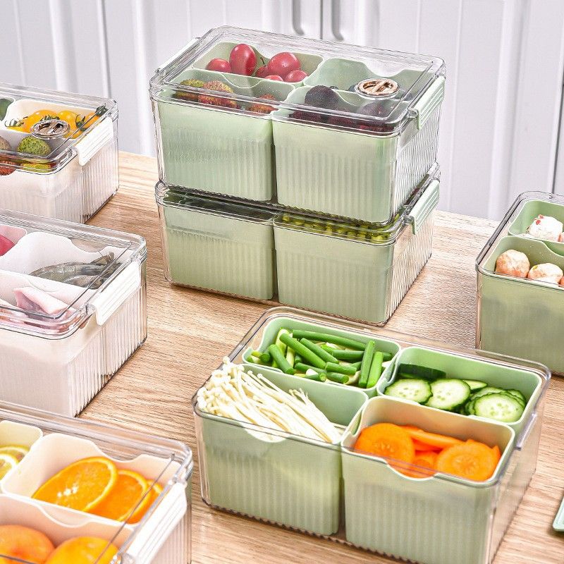 Portable 2-Compartment Fruit & Vegetable Storage Box - White
