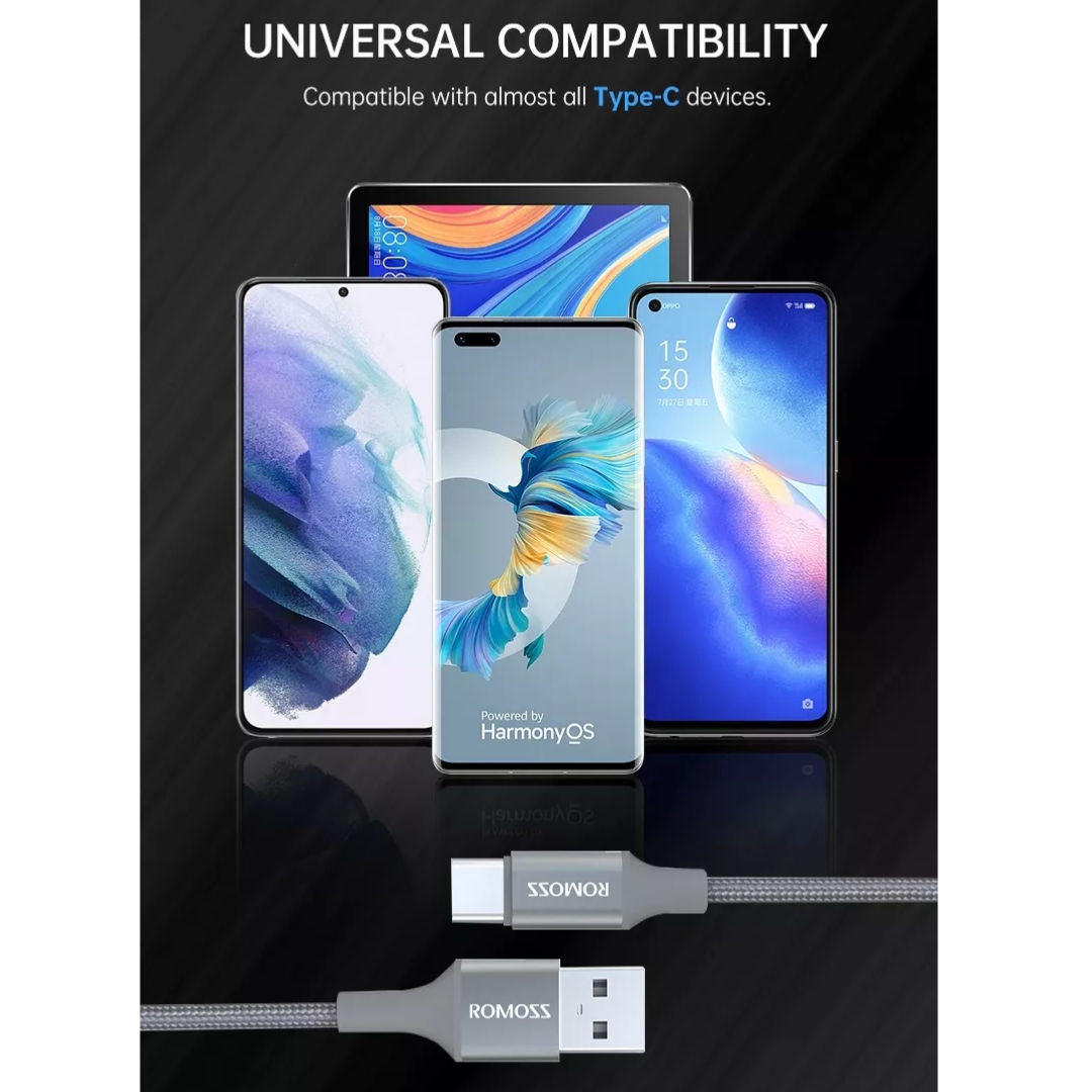 Romoss USB-A To USB-C Cable, 20W, CB3035, Gray
